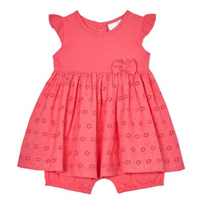 Baby girls' pink broidery mock dress romper suit